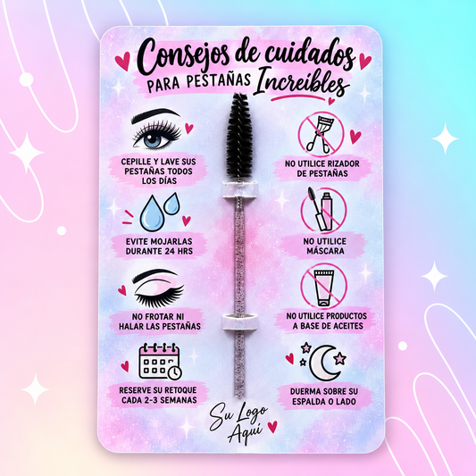 Tarjeta de Cuidados para Pestañas con Cepillo